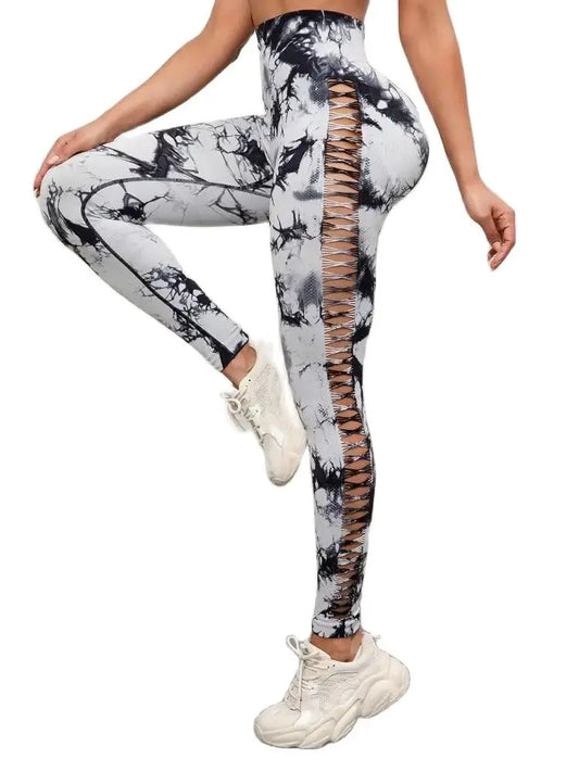 Tie Dye Yoga Pants Hollow Seamless Sport Leggings for Women