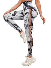 Tie Dye Yoga Pants Hollow Seamless Sport Leggings for Women