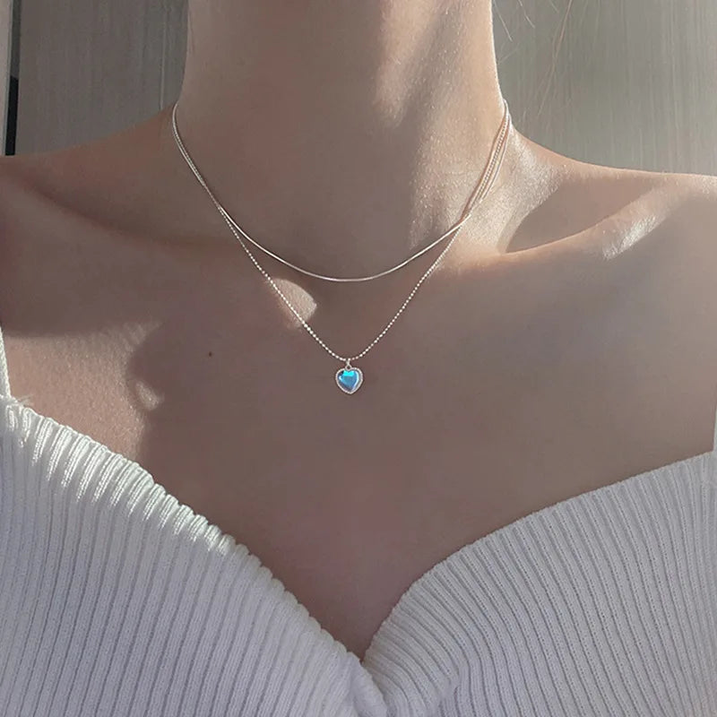 Y2K Accessories Fashion Peach Heart Water Drop Pendant Necklace Pink Crystal Egirl Sweet Cool Clavicle Chain Aesthetic Jewelry