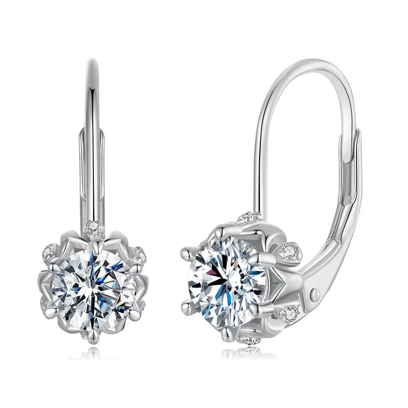 BAMOER Platinum Plated Moissanite Flower Earrings for Women, Round Cut Lab Diamond 925 Sterling Silver Hypoallergenic Earrings