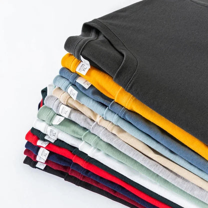 Men's Solid Color round Neck Long Sleeve T-Shirt Cotton Summer Comfortable Breathable Casual Top in Various Colors