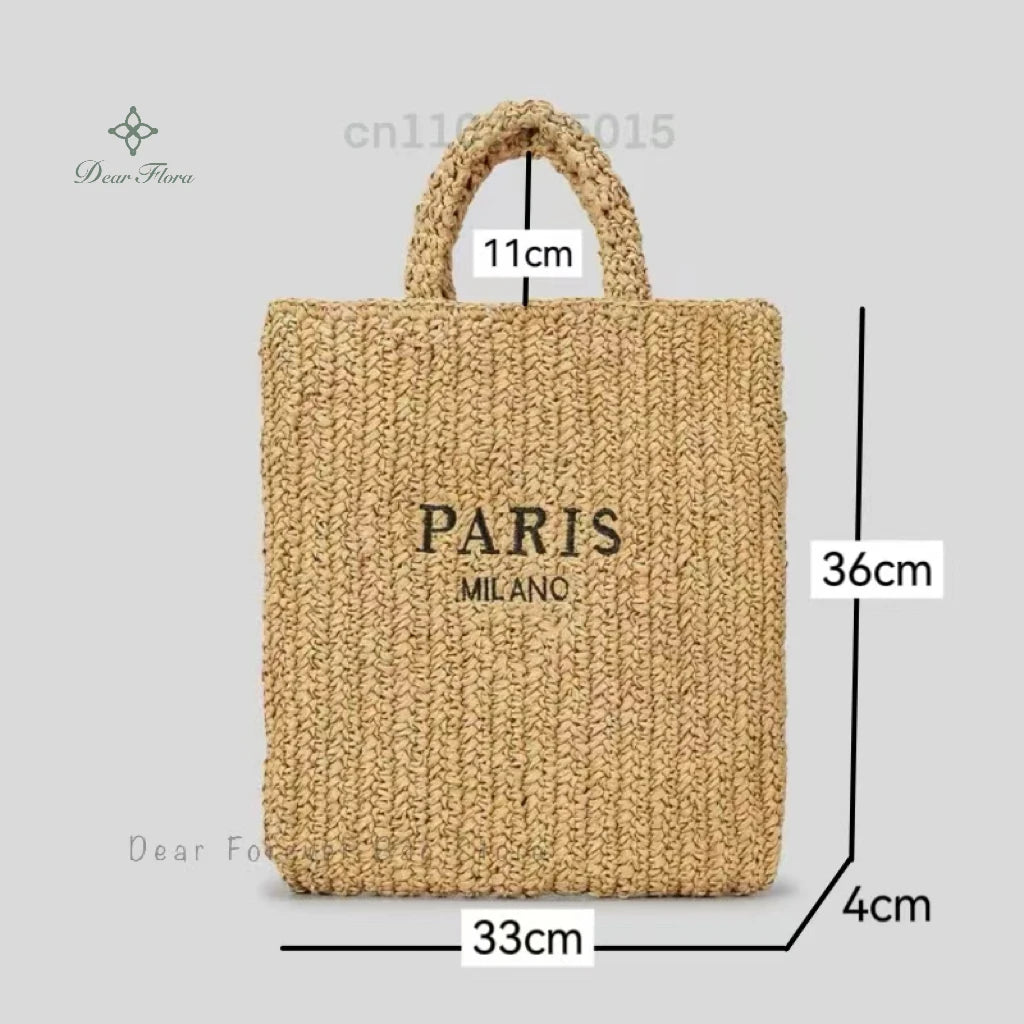 Women Fashion Striped Summer Beach Straw Knitting Shoulder Bag Hollow Out