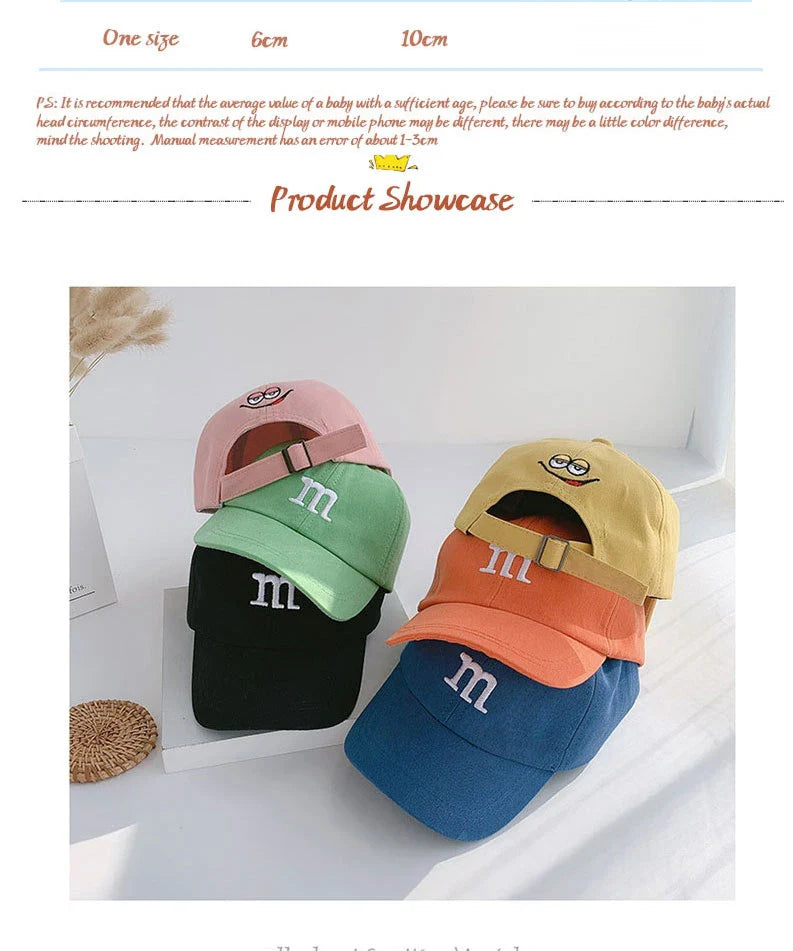 Kids Baseball Cap Children's Hat for Lovely Baby Cotton Breathable Kids Hats Girl Boy Caps M Letter Embroidered Hat for Boy