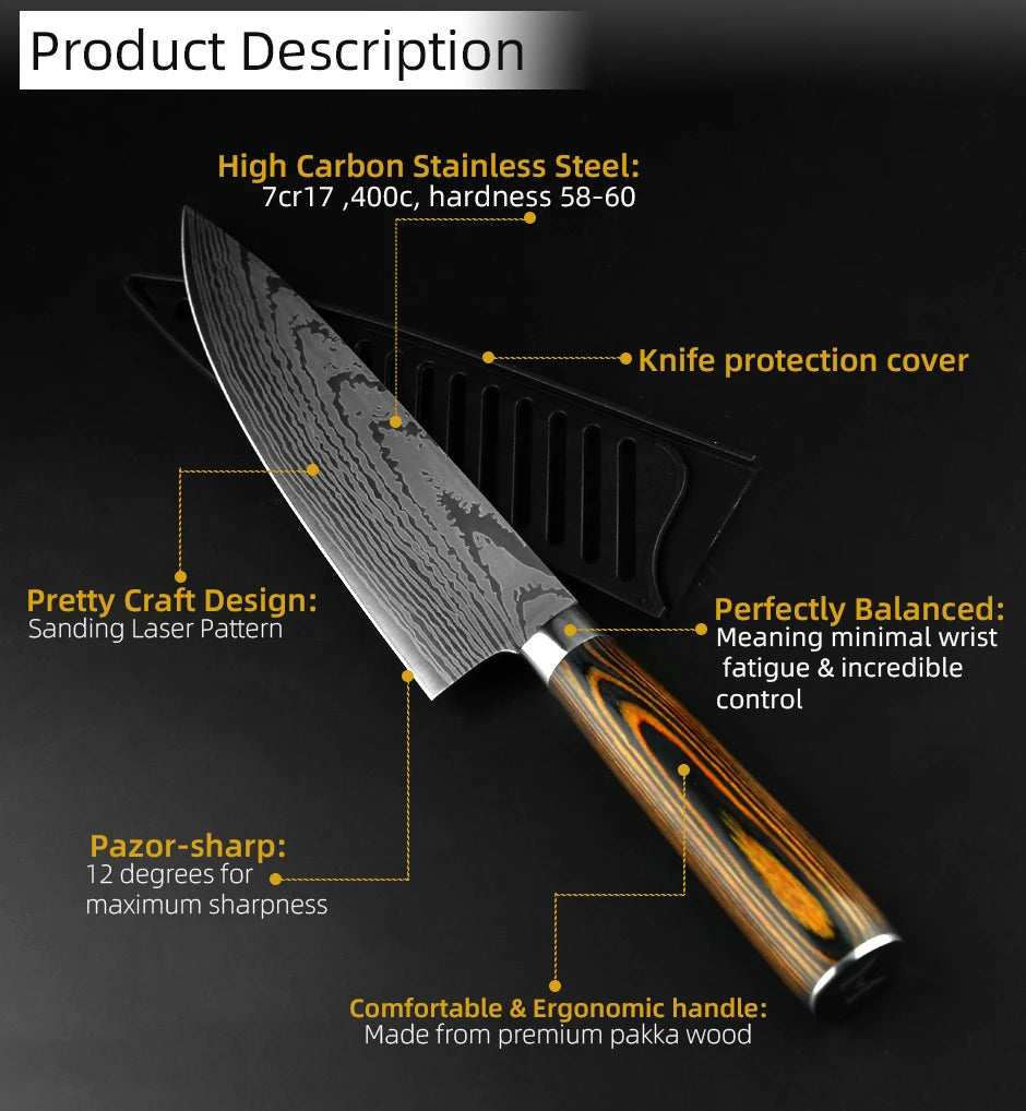 Kitchen Knife Set Chef Knives Japanese 7CR17 440C High Carbon Stainless Steel
