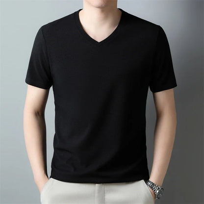 2024 Men's New Waffle V Neck Short Sleeved T-shirt Summer Comfortable Top