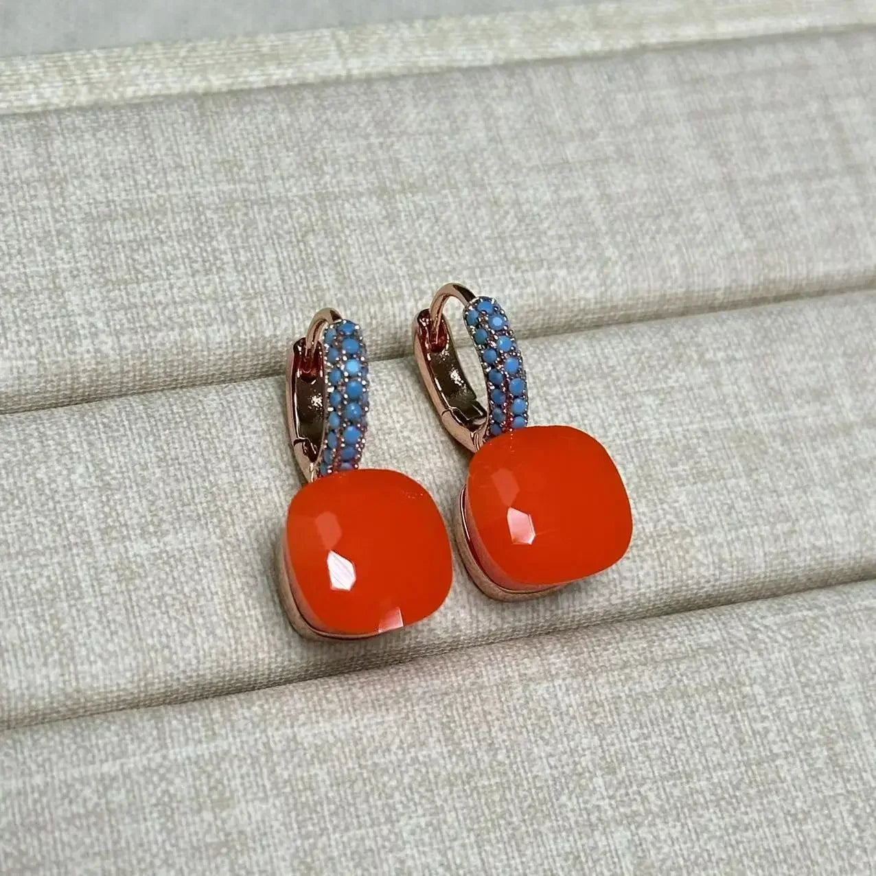 10.6mm Nudo Earrings Inlay Turquoise Zircon For Women Blue Topaz Drop Candy Square Crystal Earring Fashion Jewelry Gift