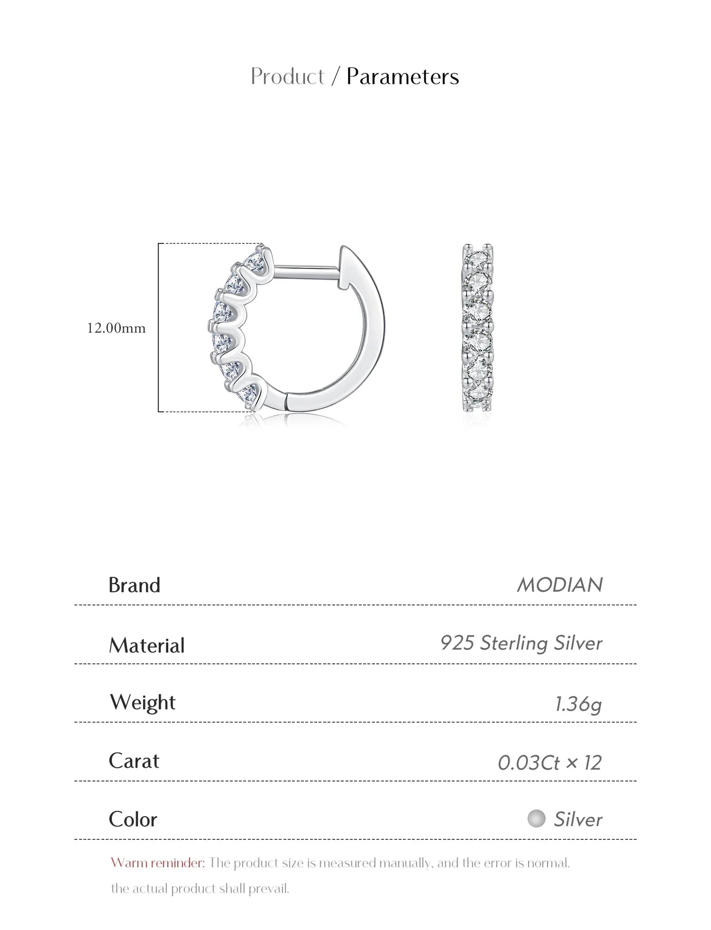 MODIAN D Color Moissanite Small Hoop Earrings 925 Sterling Silver Hollow Sparkling Ear Buckles For Women Wedding Fine Jewelry