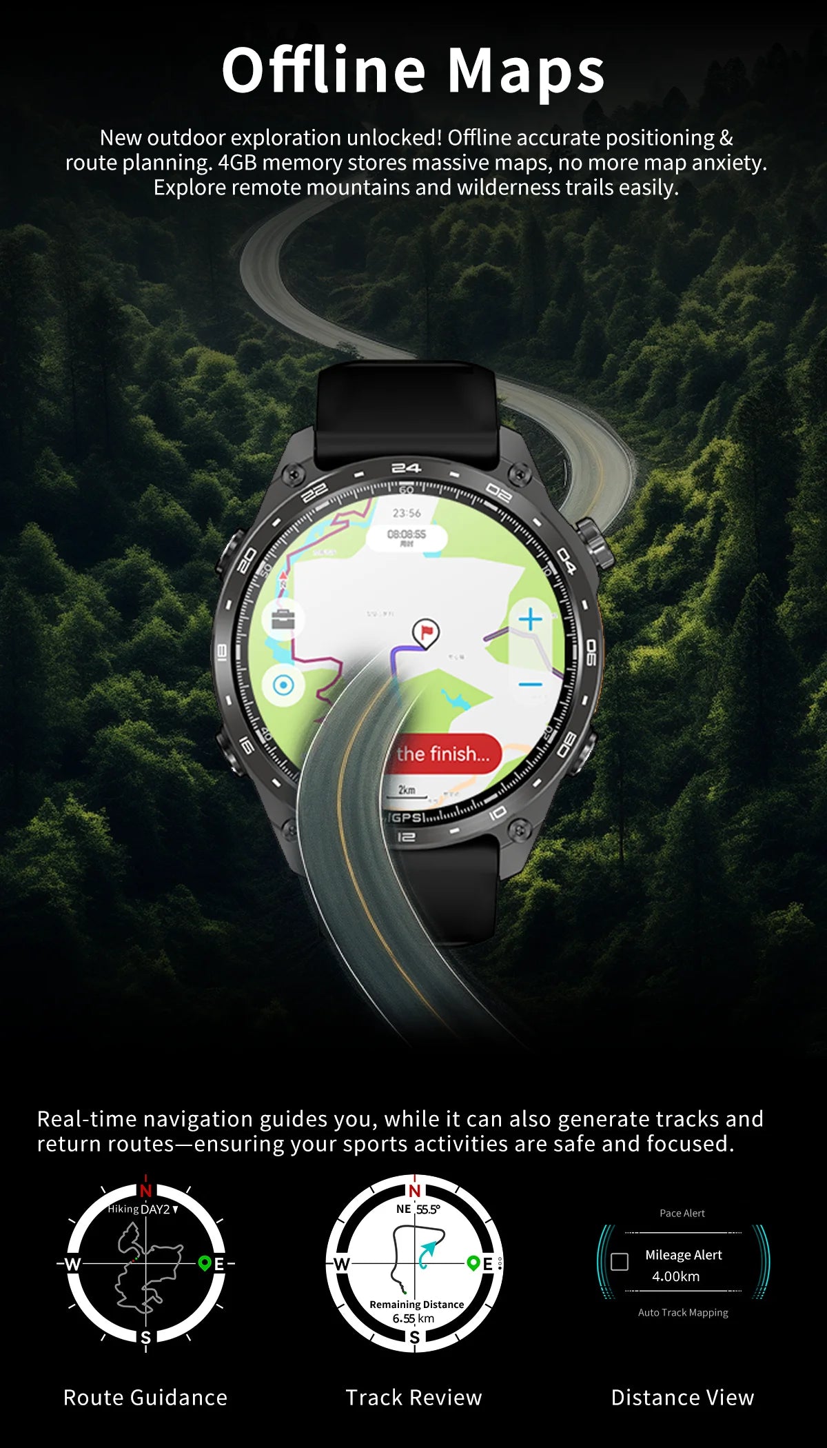 2025New Built-in GPS Offline Map Position Smart Watch Men 4GB Memory 3ATM Waterproof MP3/4 Compass BT Call Swim Sport Bracelets