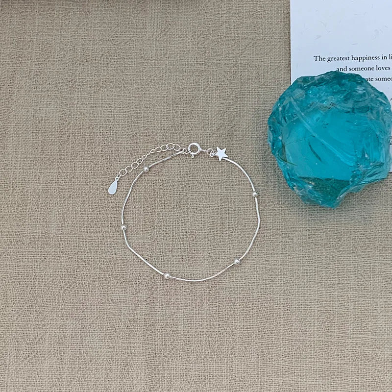 VENTFILLE 925 Sterling Silver Line Extremely fine Bracelet for Women Love Haert Bead Korean Ins Sweet Jewelry Gift Dropshipping