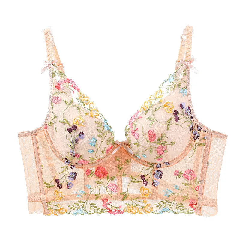 Lace Camisole Ultra Thin Underwear Lace Embroidery Push Up Bra Set