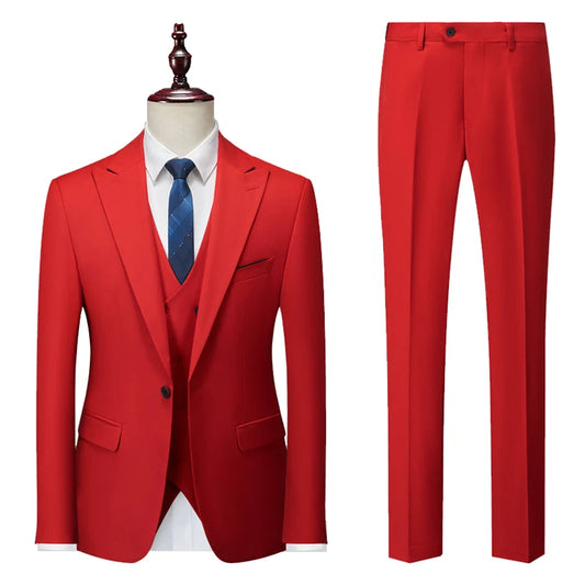 Men's 3-Piece Formal Suit with Blazer, Waistcoat, and Trousers for Weddings