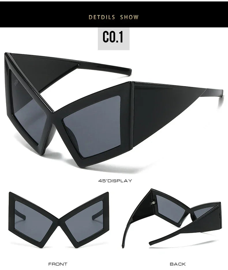 JNPCXI Fashion Oversized Cat Eye Sunglasses Women Red Shades UV400 Retro Gradient Men Wide Legs Sun Glasses