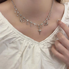 Fashion Chic Cross Crystal Zircon Pendant Tassel Necklace for Women Girls Clavicle