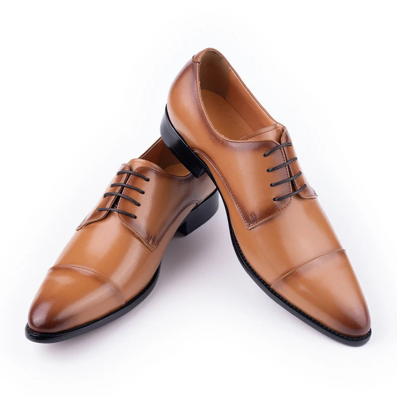 New Arrival Mens Leather Shoes Lace-up Handmade Leather Wedding Party Office Formal Shoes Oxford Derby Stylish Business Elegant