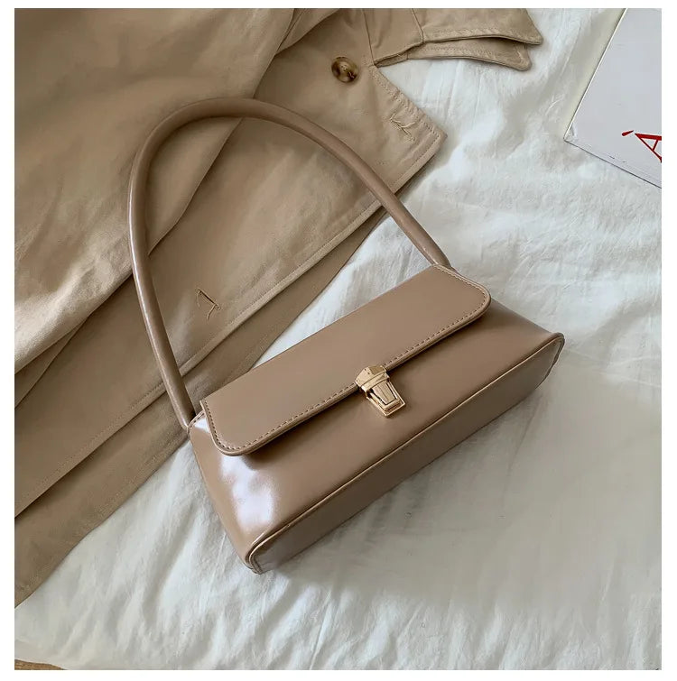 Women's Shoulder Bag Simple Solid Colour Handbag Vintage Underarm Bag