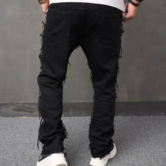 Ripped Jeans Pants Male Loose Straight  Solid Casual Denim Trousers