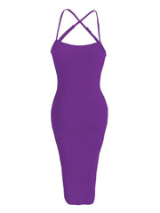 Plus Size Rib Knit Bodycon Cami Dress Spaghetti Strap Purple Long Dress Sleeveless