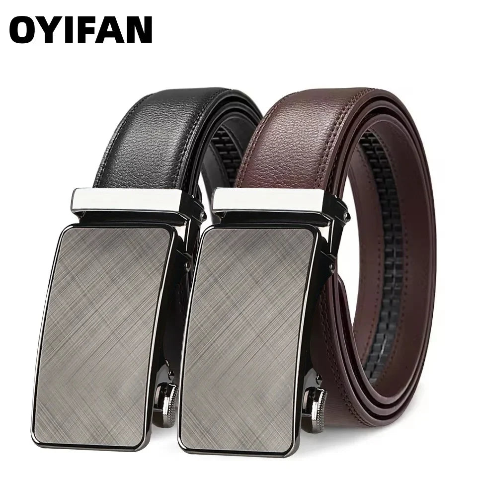 Men's Genuine Leather Belt Adjustable Automatic Buckle Belt Black/Brown Ratchet Belt High-Quality Business Casual Belt for Men