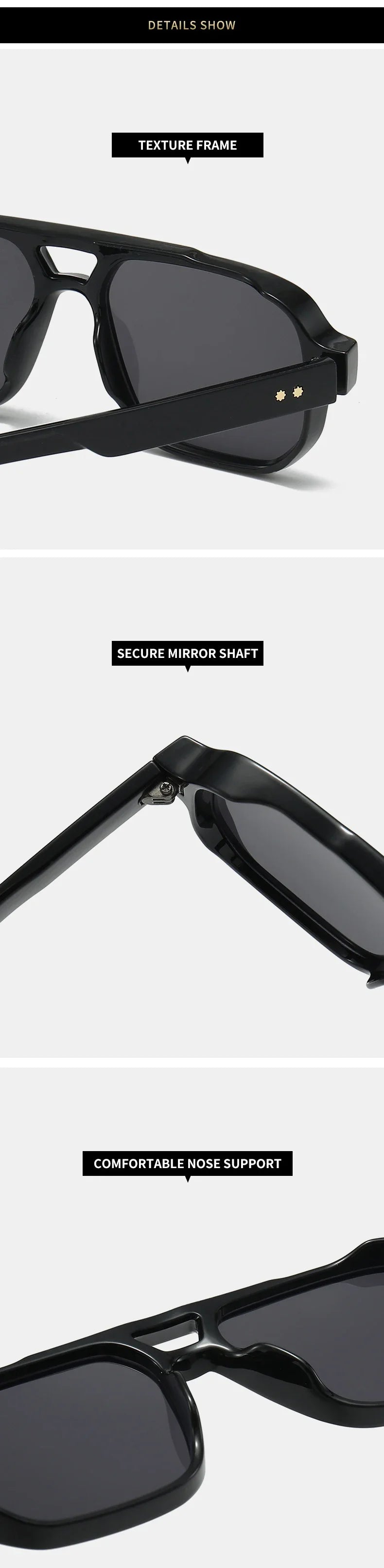 SO&EI Vintage Double Bridges Men Square Sunglasses Fashion Clear Ocean Lens Eyewear Women Trending Rivets Sun Glasses UV400