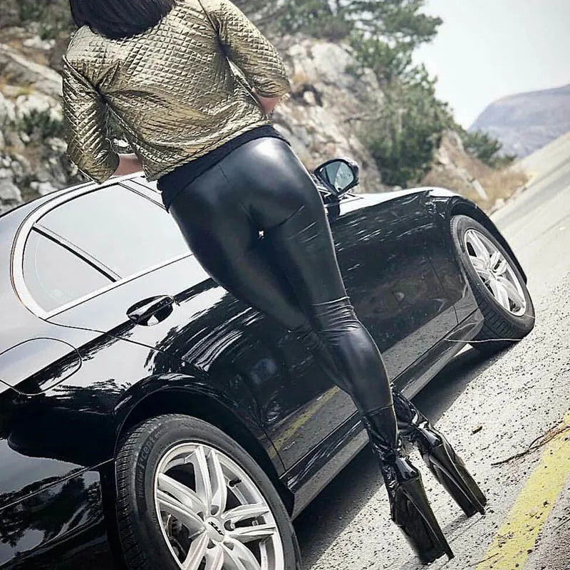Leather Pants Plus Size PU Leggings Women High Waist Skinny Tights Elastic