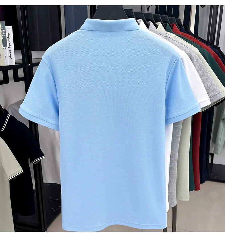 100% pure cotton short sleeved men's polo shirt summer fashion high-end brand pony embroidery golf top casual business T-shirt