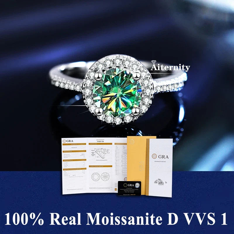 NEW 100% Real Moissanite Ring D VVS1 Pass Diamond Test Pen Adjustable Size S925 Sliver GRA Certificate Wedding Rings for Women