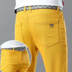 Korean Casual Red Yellow Pink Youth Party Hip Hop Men's Straight Jeans