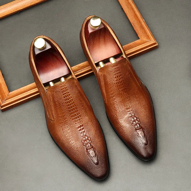 Handmade Mens Wedding Oxford Shoes Black Khaki Genuine Leather Brogue Men's Dress Shoes Slip On Business Formal Shoes For Men