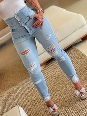 Ripped Holes Casual Skinny Jeans Autumn, Slash Pockets Pants