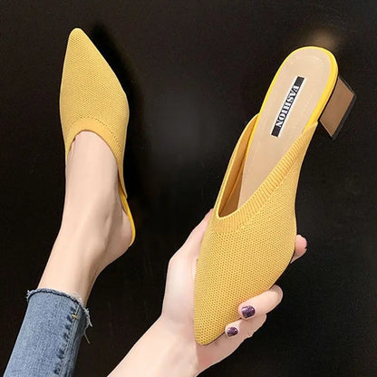 Summer 2024 with Heel Slides Pointed Toe Shoes Mules Women's Slippers and Ladies Sandals Black Outside Non Slip Korea Style 39 F