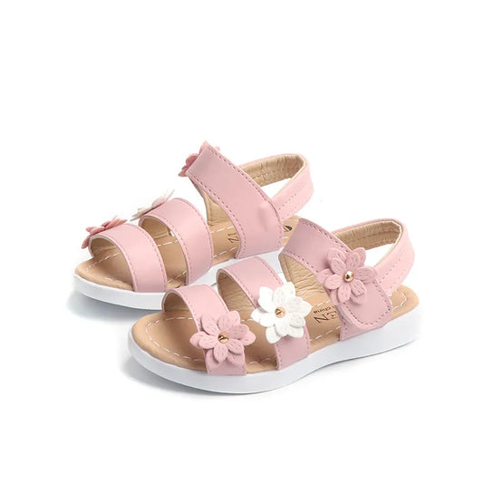 Children's Sandals Girls Platform Flats Princess Flower Kids Baby Summer Shoes 21-36 Beige Pink Soft Footwear Fashion