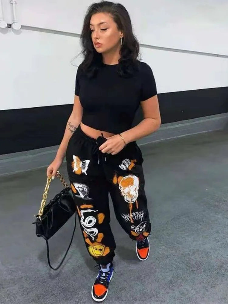Sweatpants Women Hippie Cartoon Printed Trouser Joggers for Women Drawstring