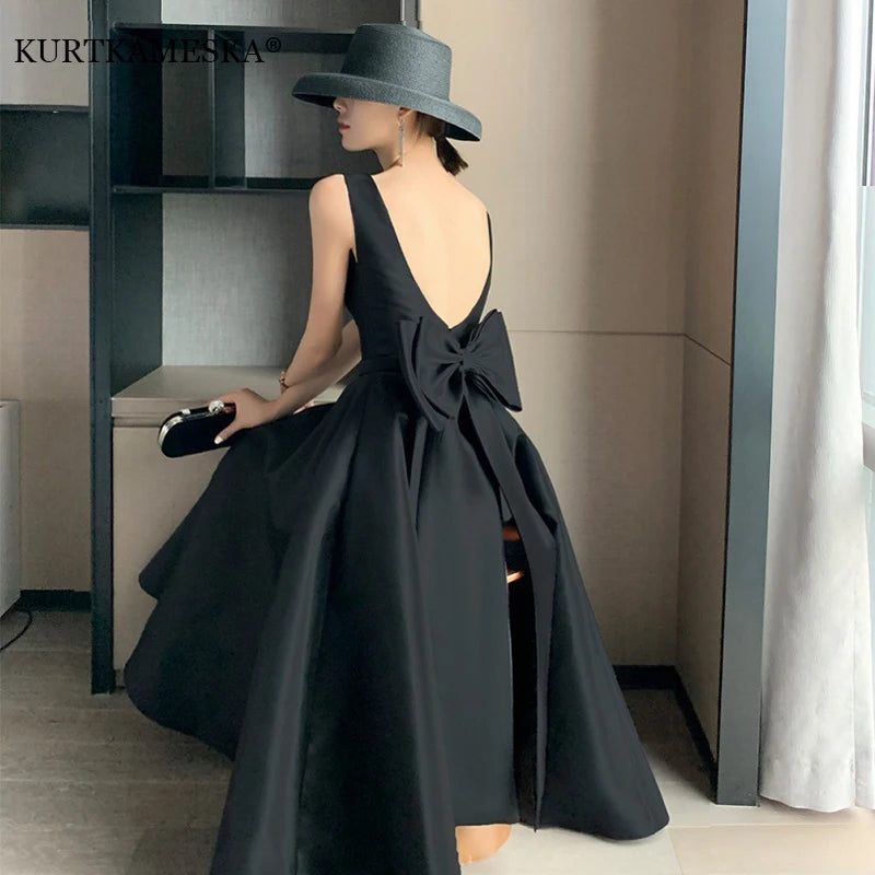 Evening wear Dresses: Backless Big Bow-tie Evening Guest Long Party dresses for Women