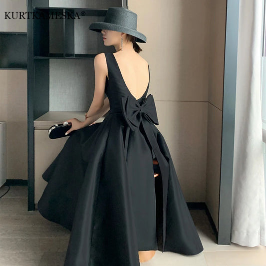 Evening wear Dresses: Backless Big Bow-tie Evening Guest Long Party dresses for Women