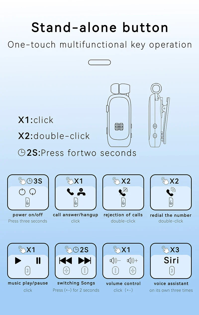 K88 Lavalier Business Bluetooth 5.4 Headphone Talk/Music Time 20 Hours,LED Digital Display,Noice Cancelling Wireless Earphones
