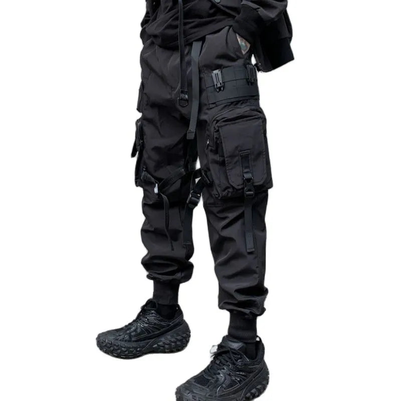 Multi-pockets Ribbons Bandage Tactical Techwear Cargo Pants Mens Harajuku