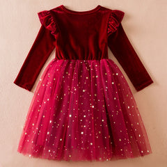 Red/Green Christmas Dress for Girls Winter Sequin Ruffle Long Sleeve Princess Dresses