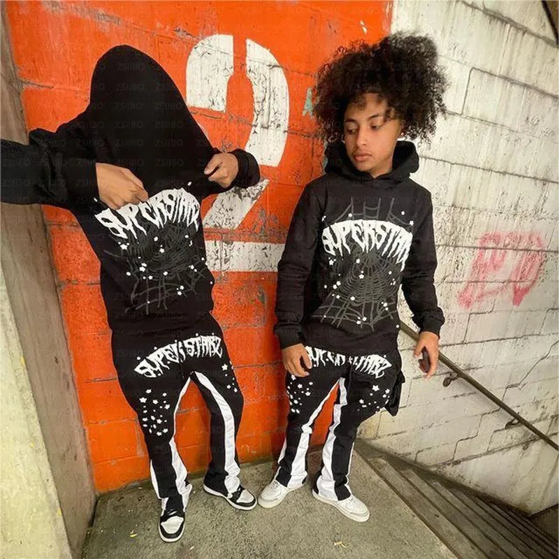 Y2K Cobweb Printed Hoodies Women Autumn Winter Harajuku Zip Up Hooded Sweatshirt