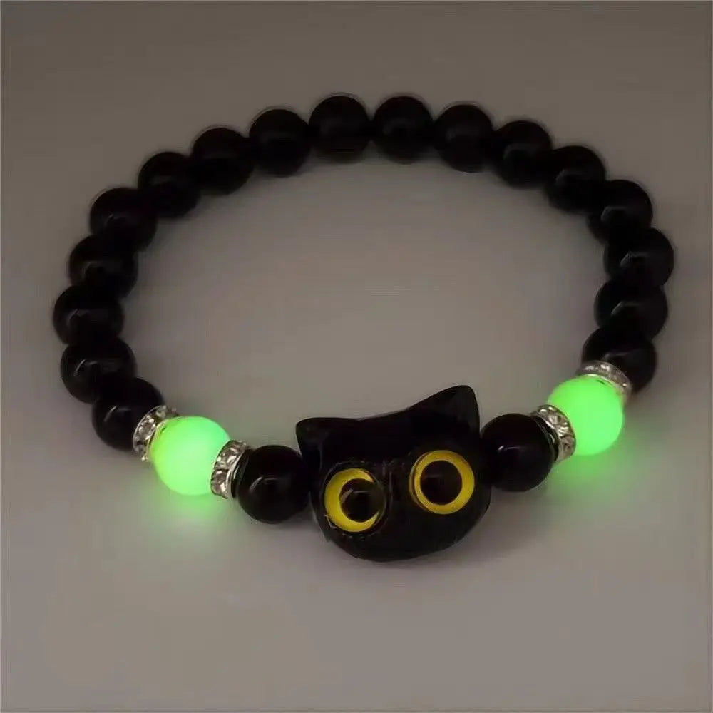 Cute Cartoon Big Eye Cat Luminous Bracelets Glow In The Dark Fluorescence Pendant Bracelet For Women Couple Friendship Jewelry