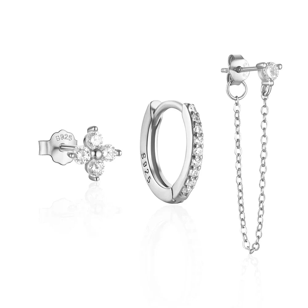 CANNER Set Double Layer Smooth Classic Hoop Earrings For Women 925 Sterling Silver Ins Flower Color Zircon Earrings Fine Jewelry