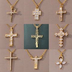 Cross Pendant Necklace for Women Gold Color Stainless Steel Collar Necklaces