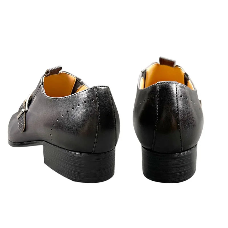 New Men's Genuine Leather Shoes Fashion Leather Buckle Formal Oxford Shoes Office Buckle Strap Pointed Men Dress Wedding Party