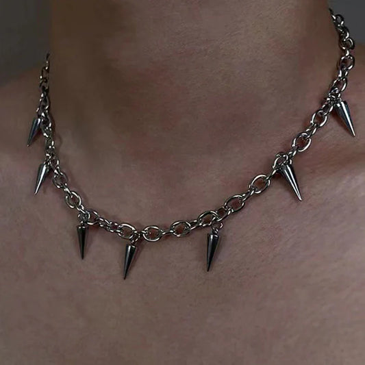 Stainless Steel Punk Aesthetic Stud Necklace Men Choker Cool Hip Hop Women Rivet Pendant Necklace Gothic Jewelry Gifts