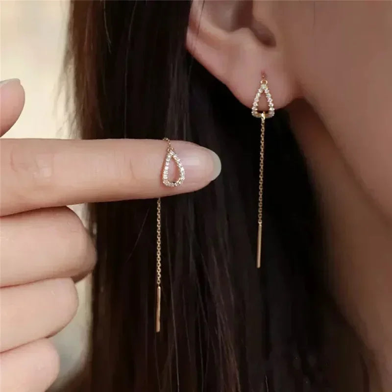 Retro Classic Long Tassel Ear Line Drop Dangle Earring for Women Charm Silver Color Stainless Steel Chain Hanging Earing Jewelry