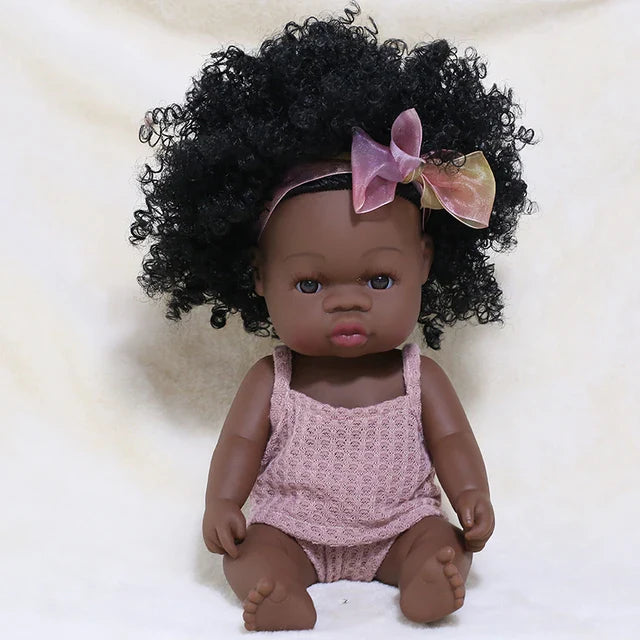 14inch Full Body Vinyl Bebe Reborn Dolls Soft Lifelike Baby Toys American Reborn Black Baby Doll Vinyl Baby Doll Toys Girls Boys