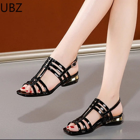 Heel Sandals Women Patent Leather Hollow Out Summer Women's Shoes