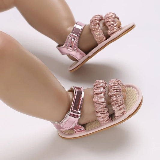 Infant Baby Shoes Girl Shoes New Summer Girl Sandals PU Leather Bowknot Rubber Sole Anti-Slip Newborn First Walker Crib Shoes