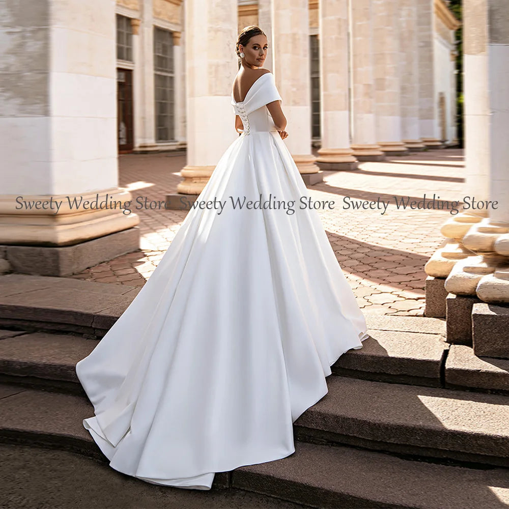 White Bridesmaid Dresses: Ball Gown Wedding Dresses Off The Shoulder V Neck