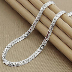 925 Sterling Silver 6mm Side Chain 8/18/20/22/24 Inch Necklace For Woman