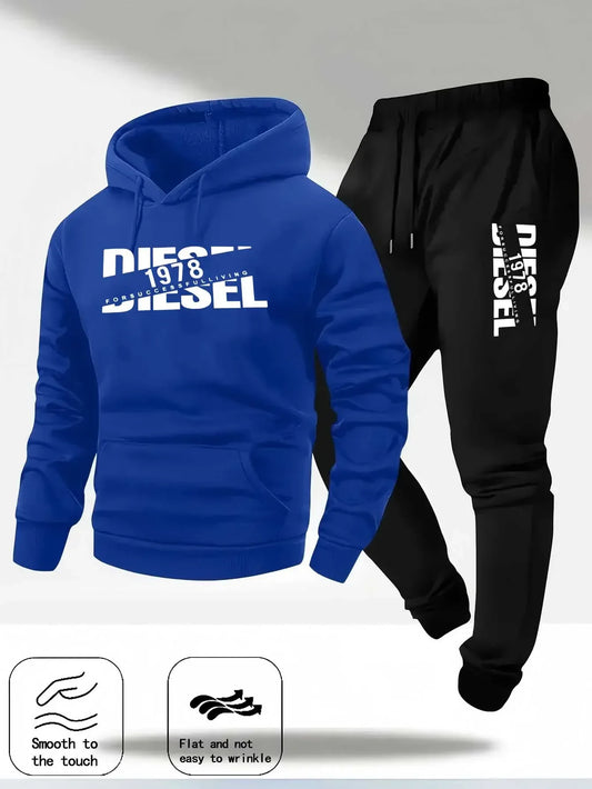 Men New Fashion Print Tracksuit Hooded Sweatshirt+Sweatpants Set Casual Fitness Jogging Sports Two-Piece Unisex neutral Outfit